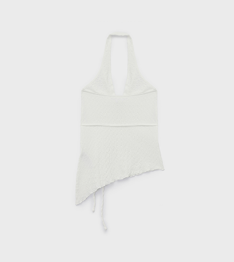 Textured Halterneck Asymmetric Top