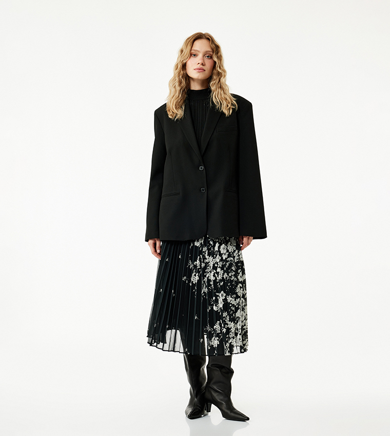 Printed Pleated Chiffon Midi Skirt