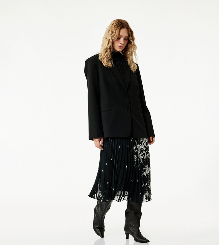 Printed Pleated Chiffon Midi Skirt