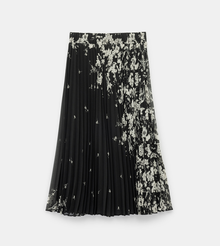 Printed Pleated Chiffon Midi Skirt