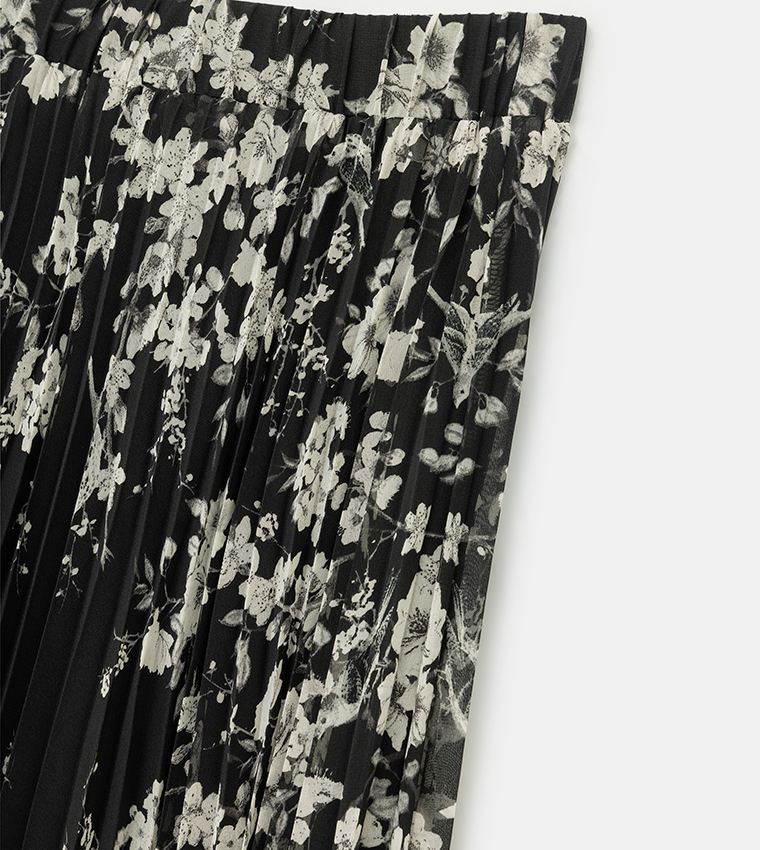 Printed Pleated Chiffon Midi Skirt