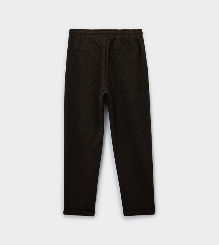 Textured Viscose Blend Drawstring Waist Trousers