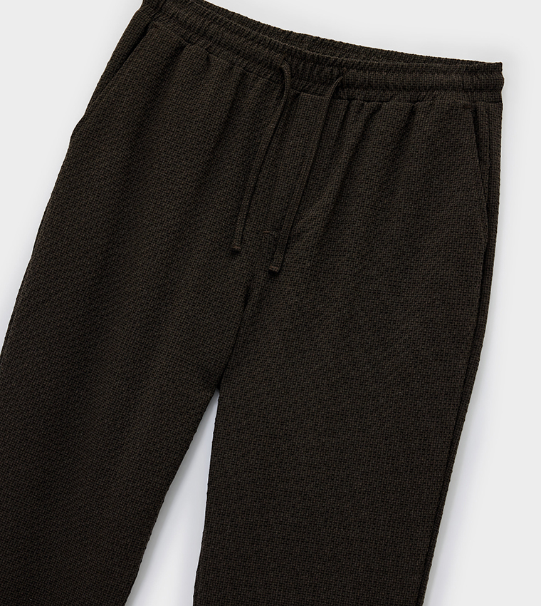 Textured Viscose Blend Drawstring Waist Trousers