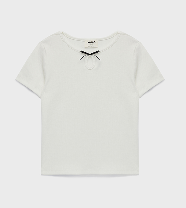 Bow Detail Cotton Crew Neck T-Shirt