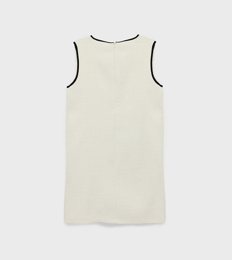 Bow Detail Crew Neck Sleeveless Tweed Dress