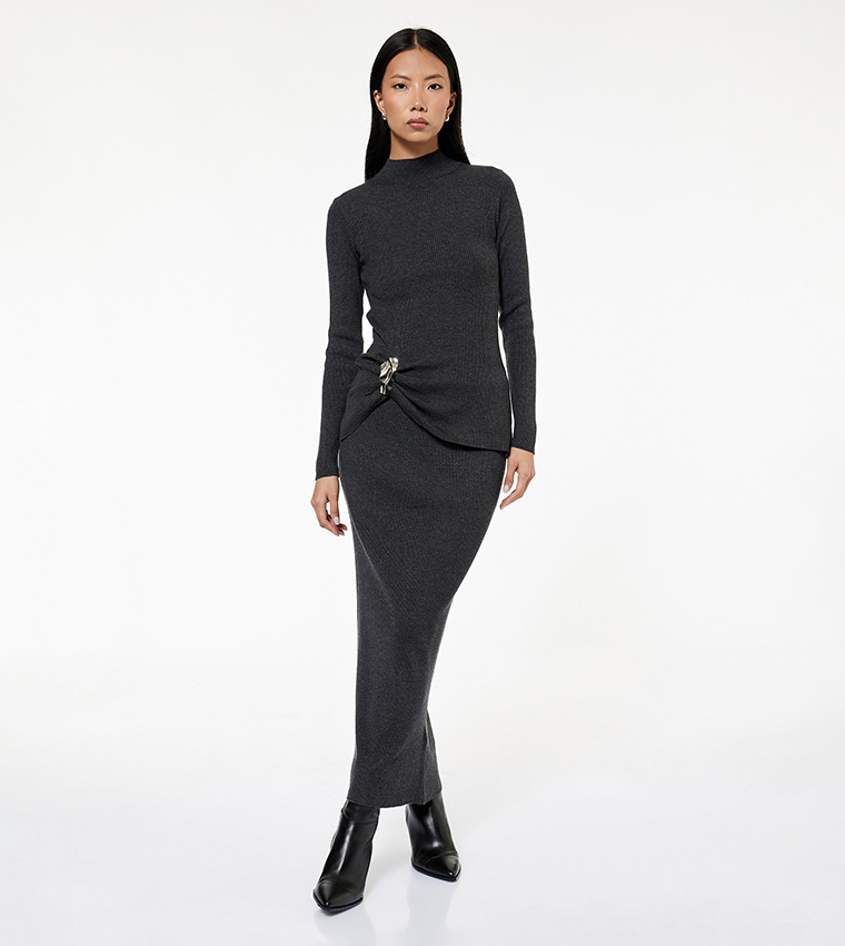 Knitted Elastic Waist Maxi Skirt