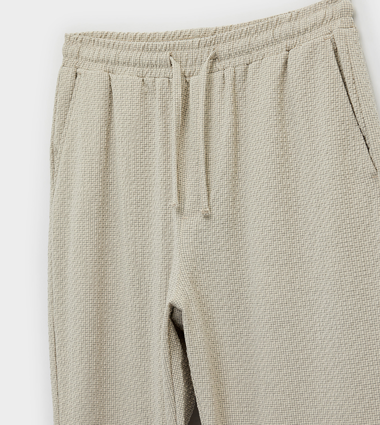 Textured Viscose Blend Drawstring Waist Trousers
