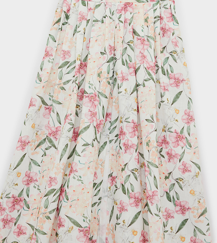 تنورة ميدي واسعة بخصر مرن وطبعة 