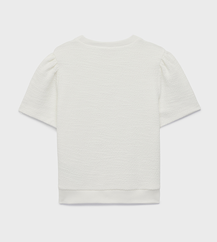 Textured Short Sleeves Crew Neck Cotton Top