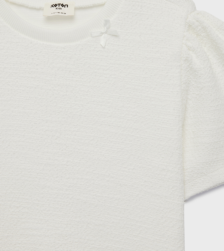 Textured Short Sleeves Crew Neck Cotton Top