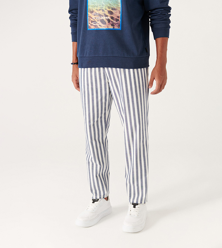 Striped Button Closure Pants