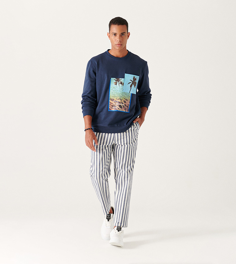 Striped Button Closure Pants