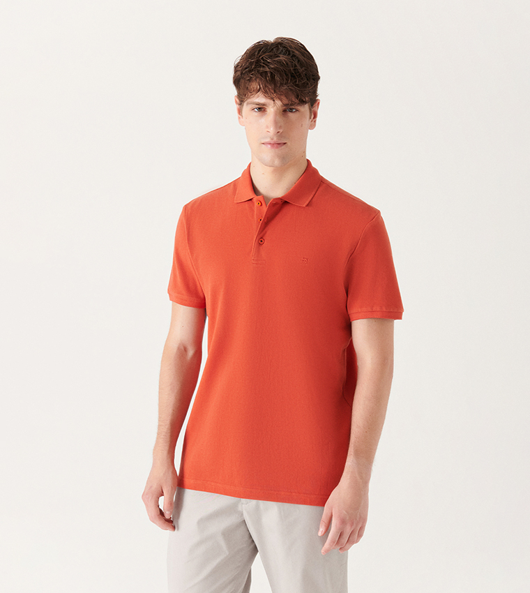 Buy Avva Solid Short Sleeves Polo T Shirt In Dark Orange 6thStreet Bahrain