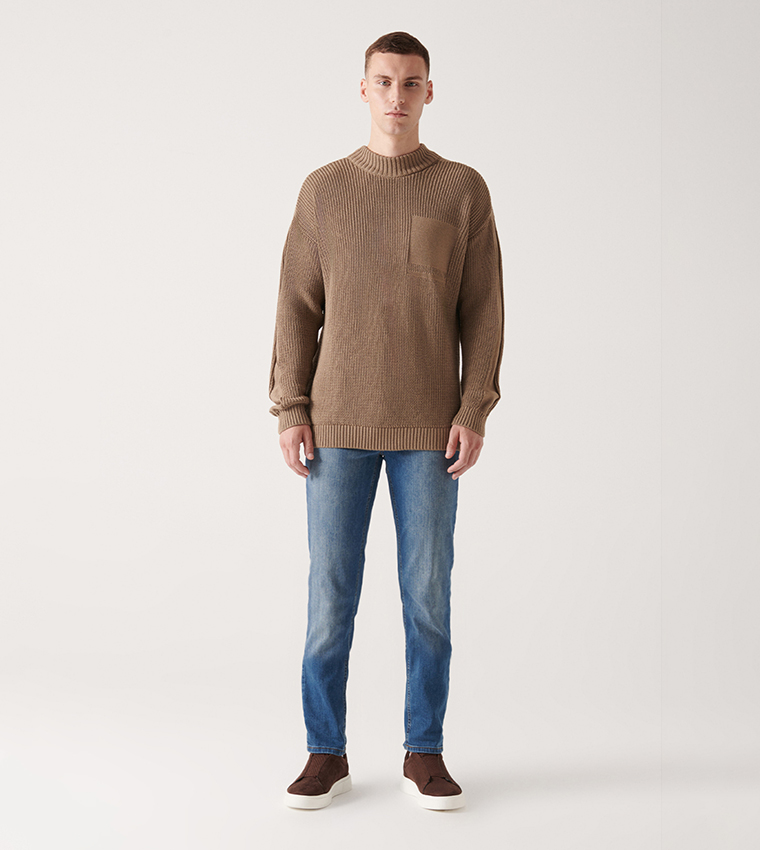 Crew Neck Pocket Detail Sweater