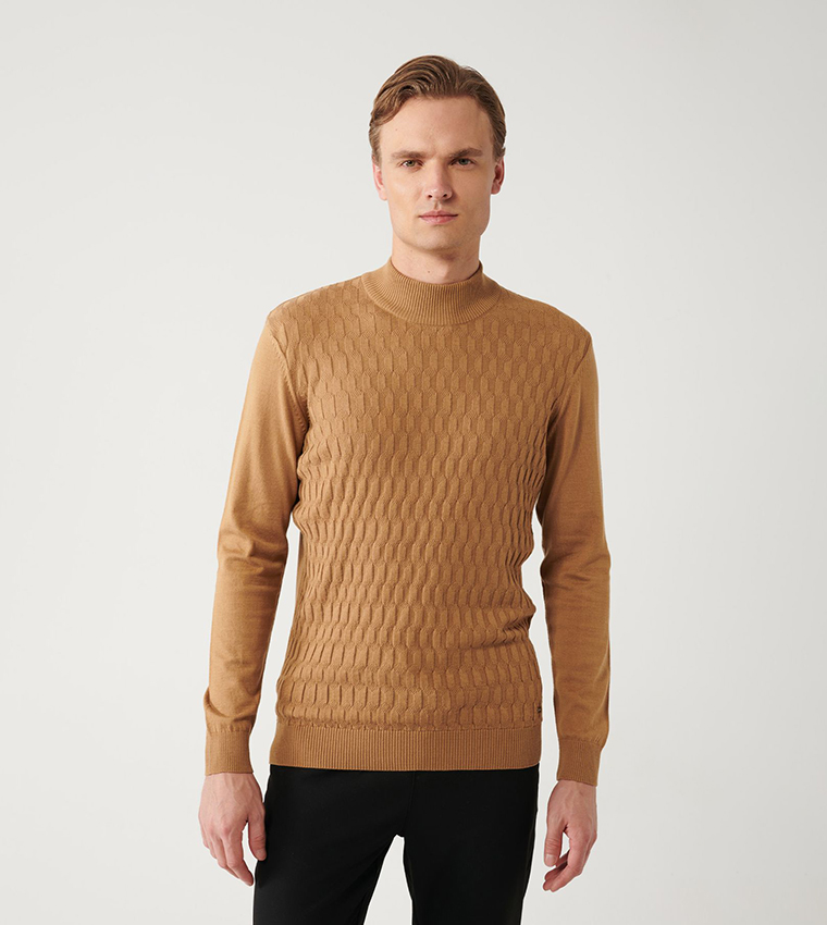 Buy Avva Textured High Neck Sweater In Camel 6thStreet Bahrain