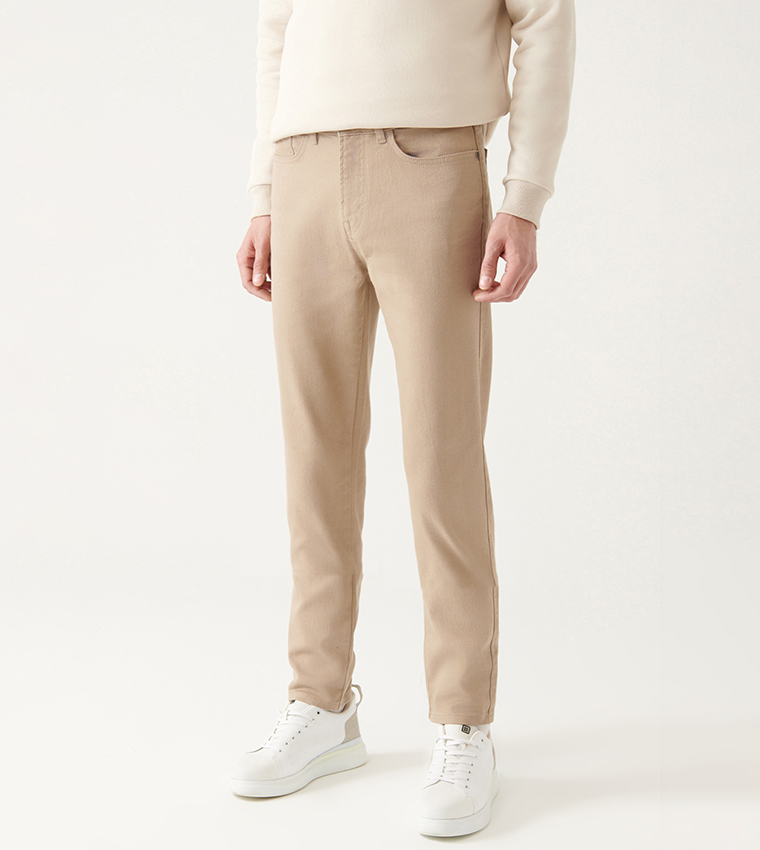 Solid Mid Rise Slim Fit Trousers