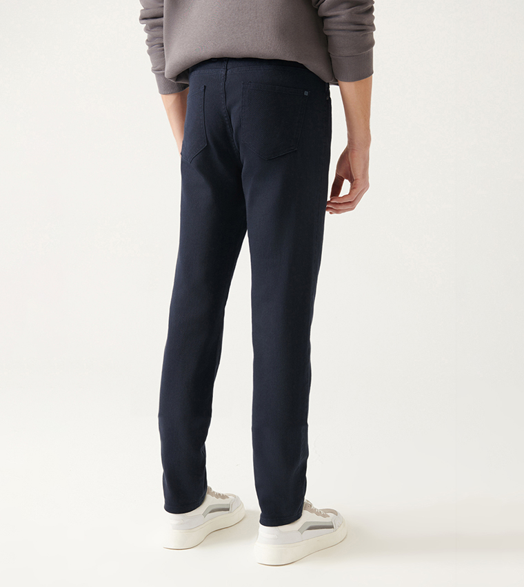Solid Mid Rise Slim Fit Trousers