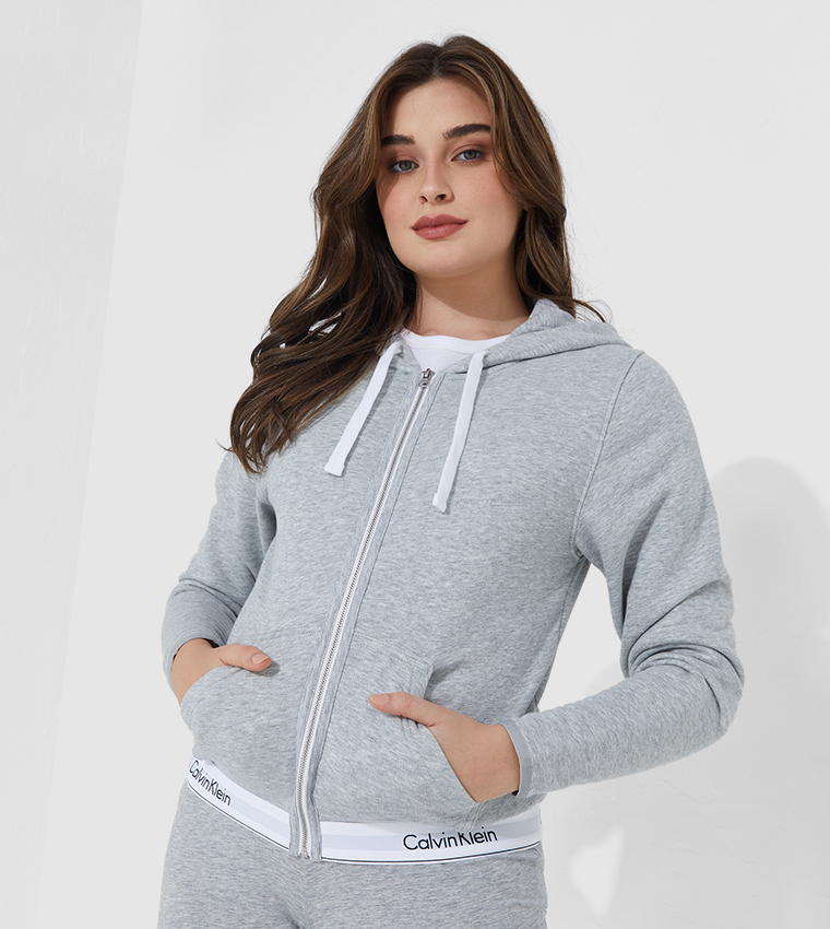 Buy Calvin Klein Long Sleeves Lounge Zip Up Hoodie In Grey | 6thStreet  Kuwait