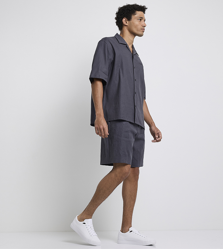 Button Closure Linen Shorts