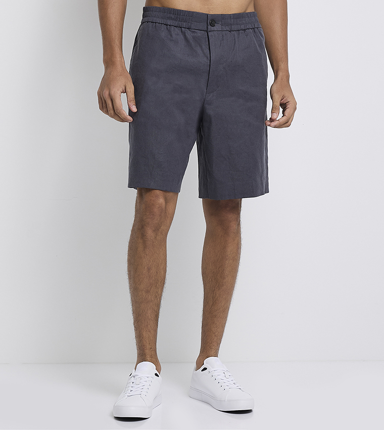 Button Closure Linen Shorts