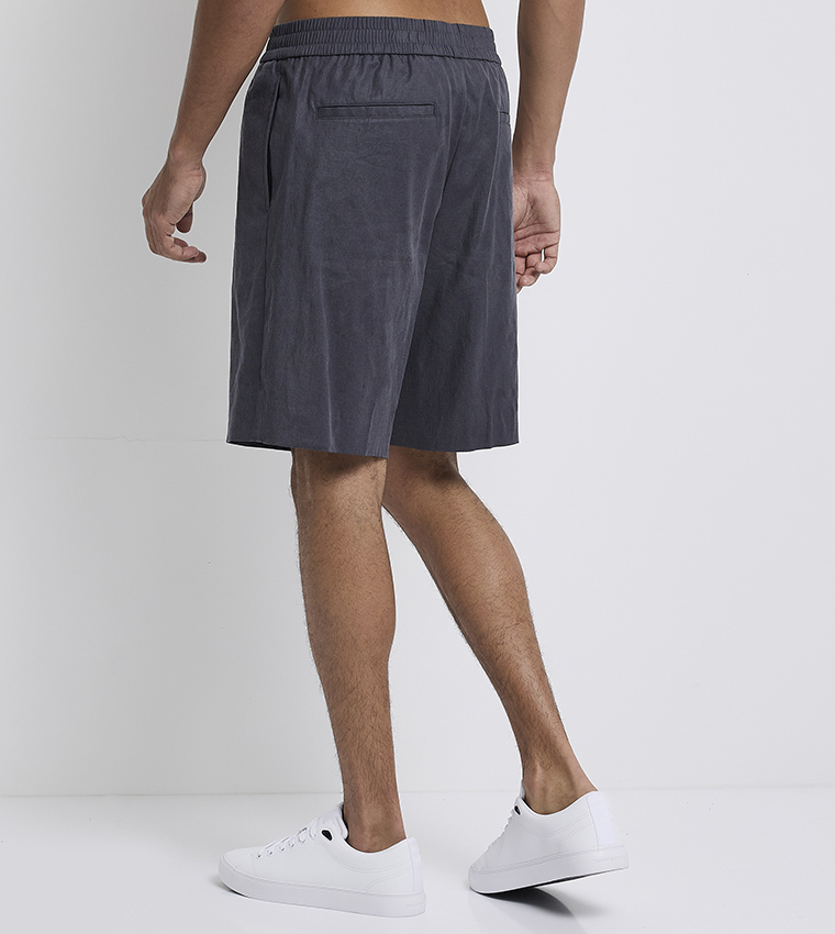 Button Closure Linen Shorts