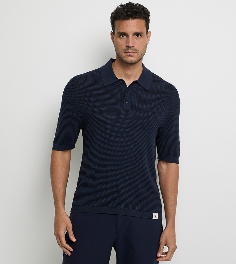 Waffle Textured Short Sleeves Polo T-Shirt