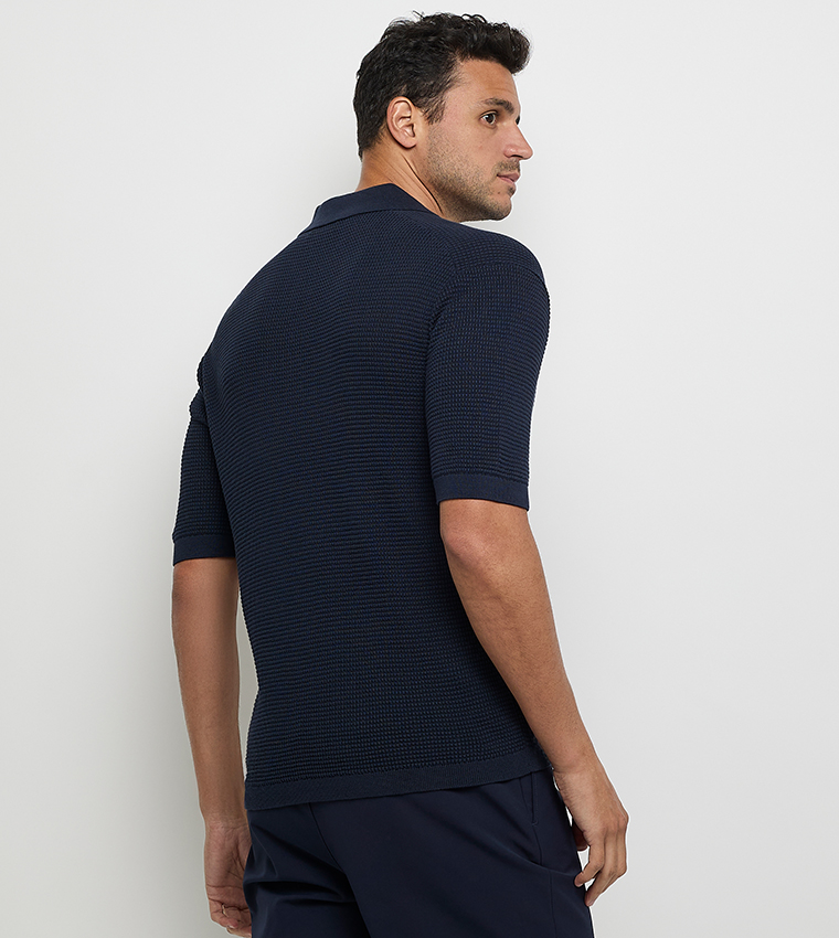 Waffle Textured Short Sleeves Polo T-Shirt