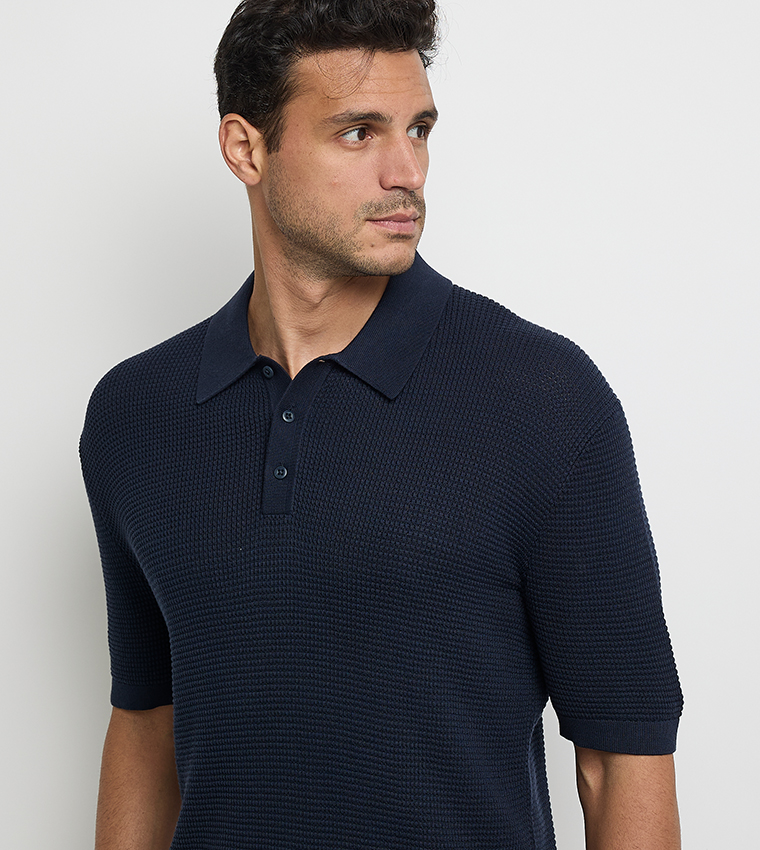 Waffle Textured Short Sleeves Polo T-Shirt