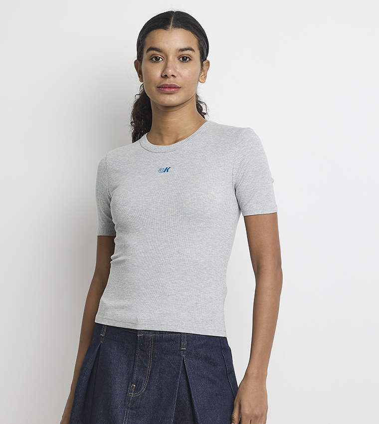 Logo Embroidered Ribbed T-Shirt