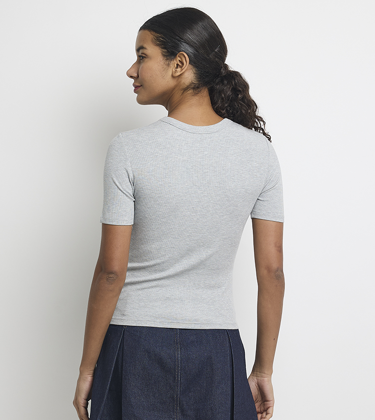 Logo Embroidered Ribbed T-Shirt