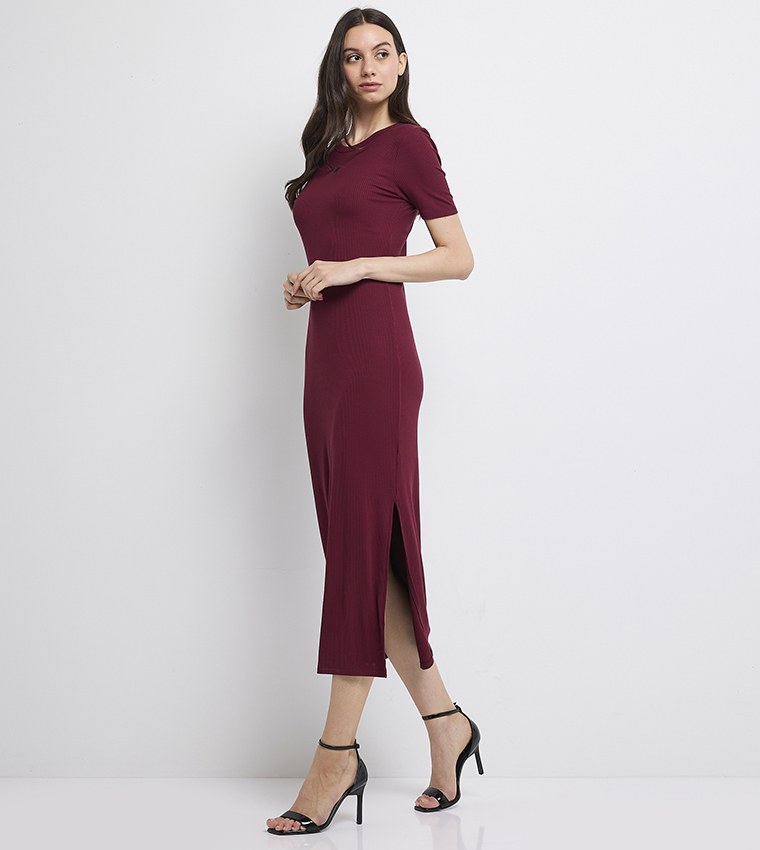 Ribbed Side Slit T-Shirt Dress