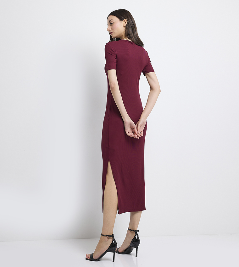 Ribbed Side Slit T-Shirt Dress
