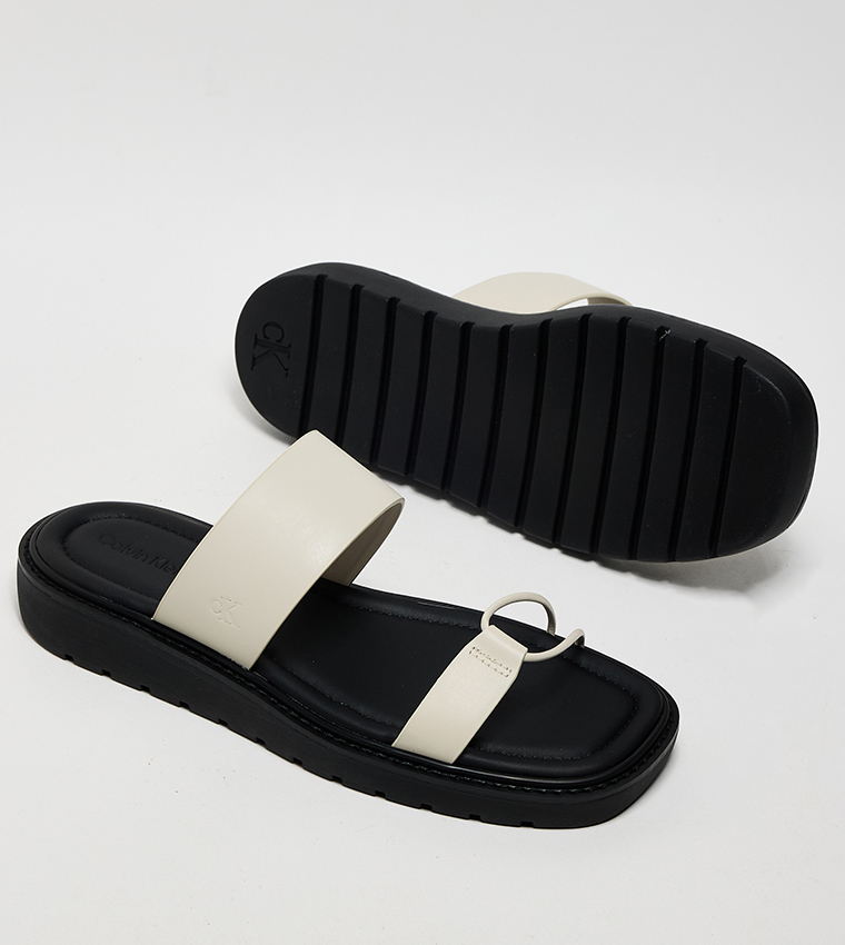Color Block Dual Strap Flat Sandals