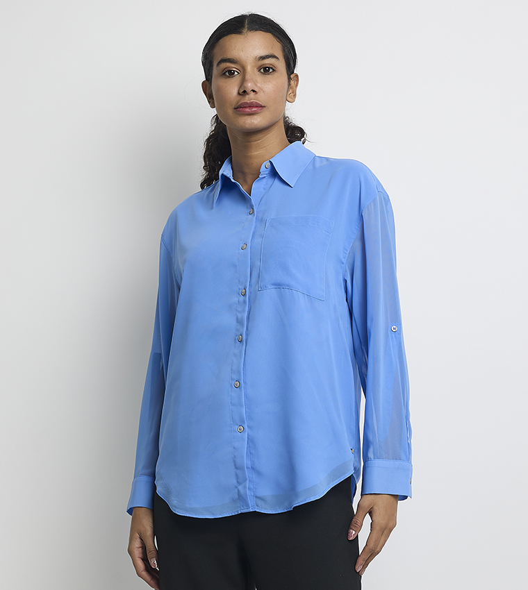 Solid Roll-Up Sleeves Utility Shirt
