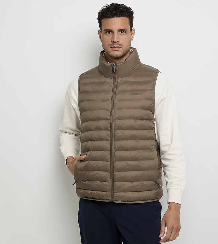 Solid High-Neck Nylon Gilet