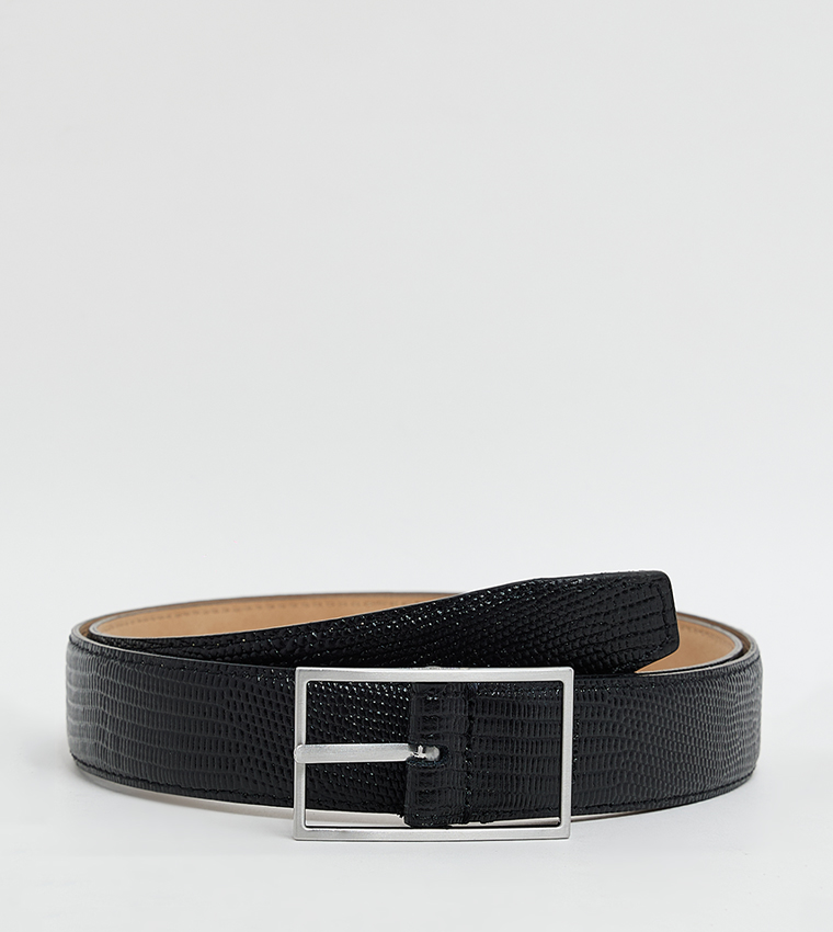 Textured Leather Buckle Belt