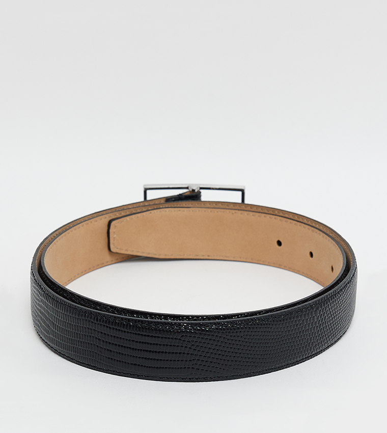 Textured Leather Buckle Belt