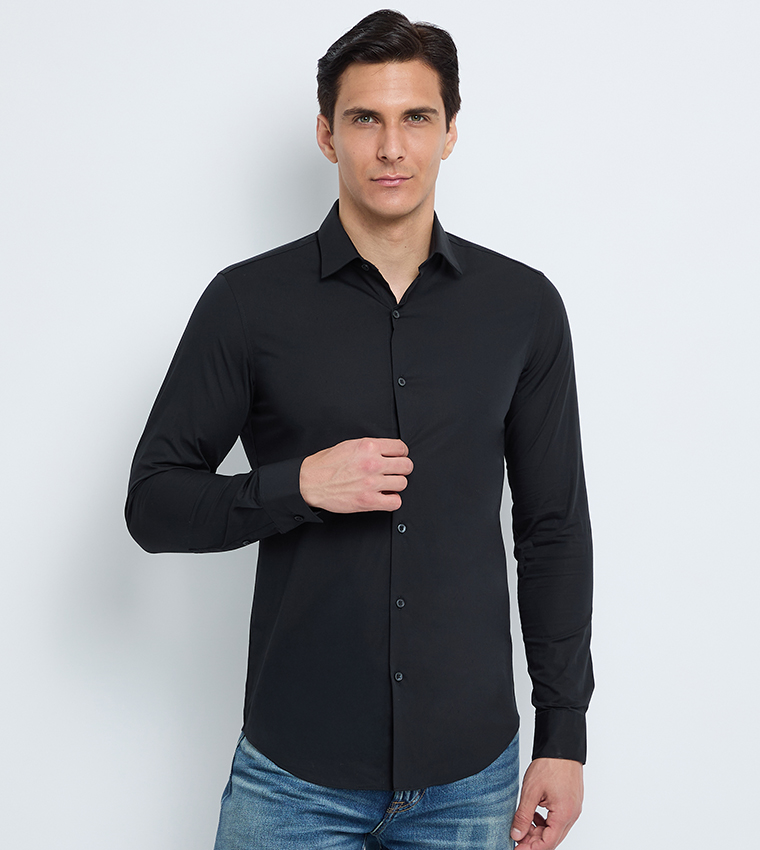 Solid Long Sleeves Slim Fit Shirt