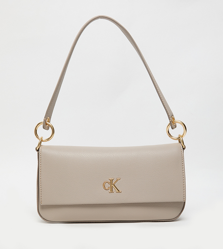 Buy Calvin Klein Jeans Monogram Flap Shoulder Bag In Beige