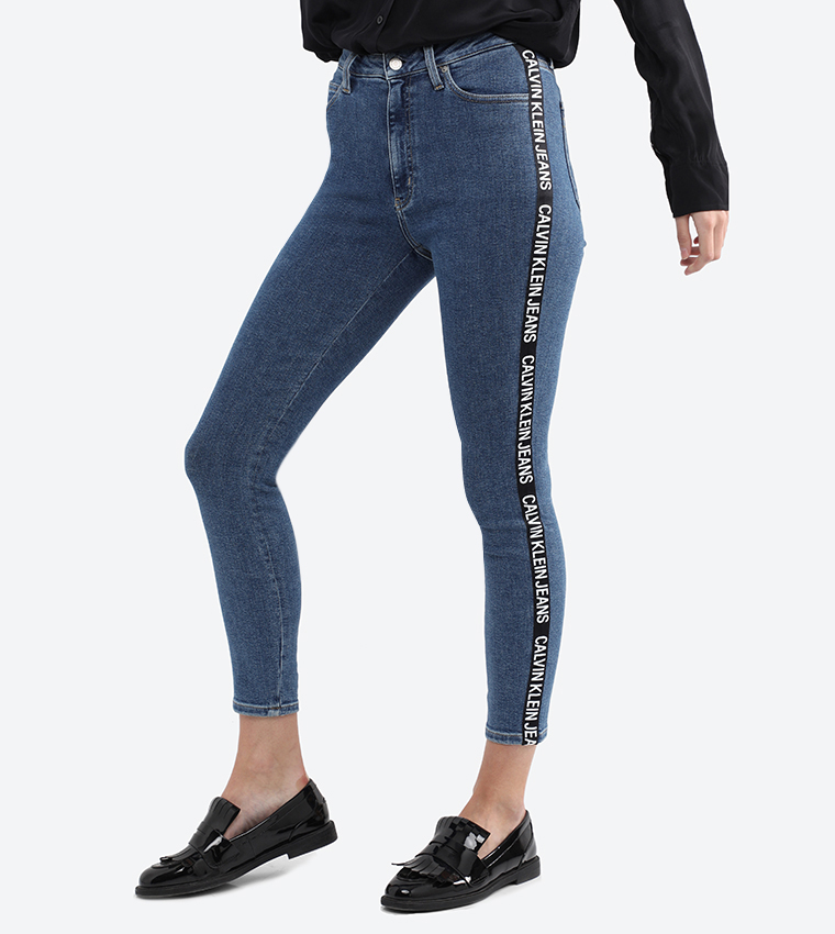 Buy Calvin Klein CKJ 010 High Rise Skinny Ankle Aa054 Side Stripe Logo In Blue 6thStreet Kuwait