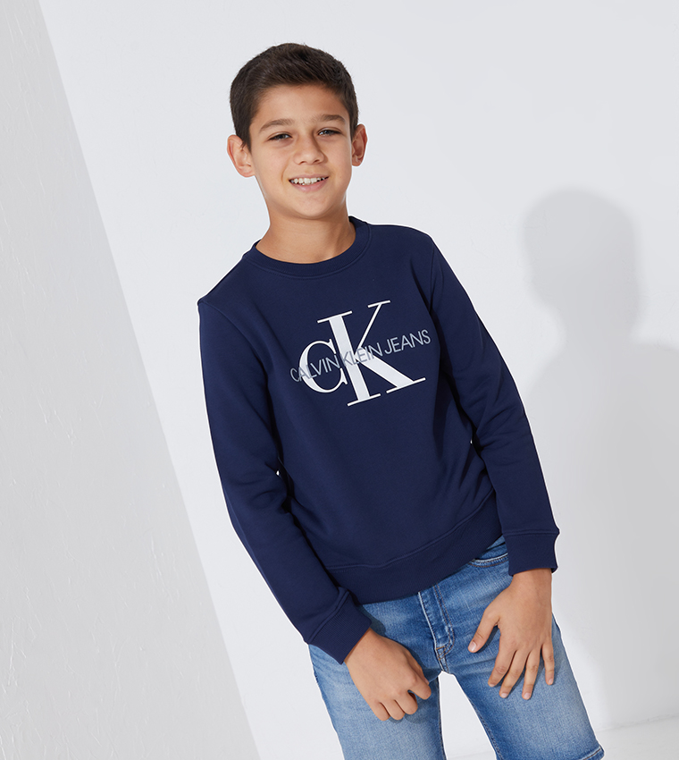 Buy Calvin Klein Kids Cotton Heavyweight Knit Sweatshirt For Unisex Kids  Blue In Blue | 6thStreet Bahrain