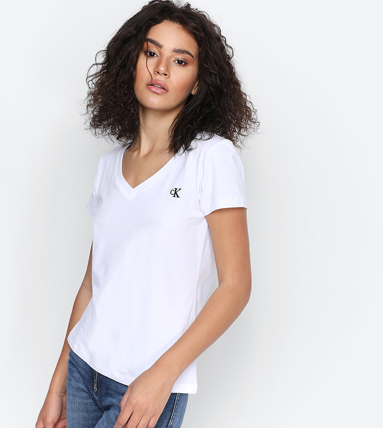 Calvin klein white store v neck t shirt