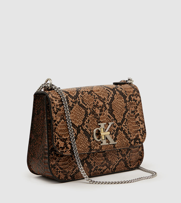 Buy Calvin Klein Medium Flap W/Chain Python Crossbody Snake Mix In ...