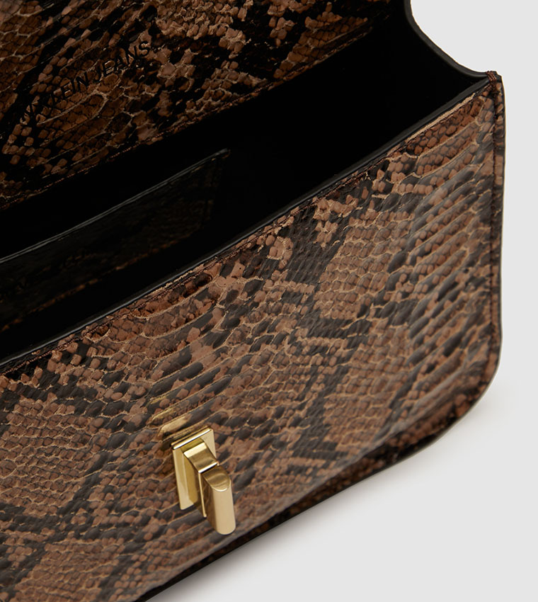 Buy Calvin Klein Medium Flap W/Chain Python Crossbody Snake Mix In ...