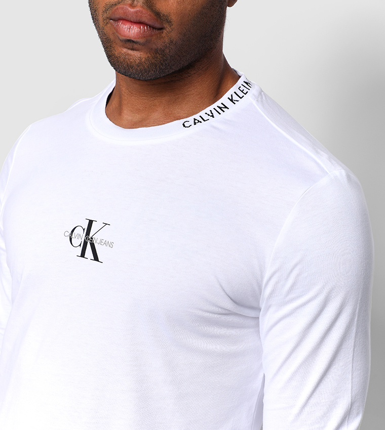 Calvin Klein Center Monogram Long Sleeves Tee White | 6thStreet.com Oman