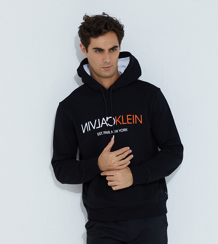 Calvin klein organic hot sale cotton logo hoodie