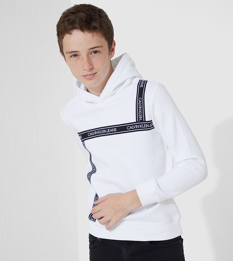 Buy Calvin Klein Logo Tape Hoodie In White 6thStreet Saudi Arabia