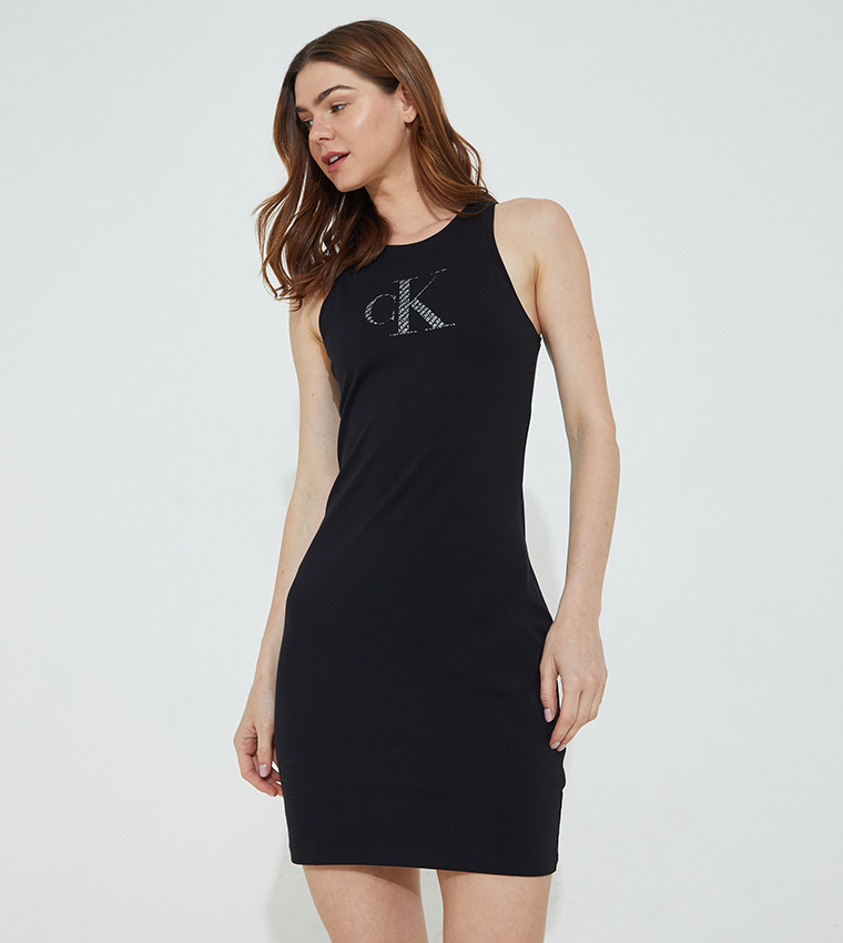Buy Calvin Klein Logo Bodycon Dress In Black | 6thstreet Saudi Arabia