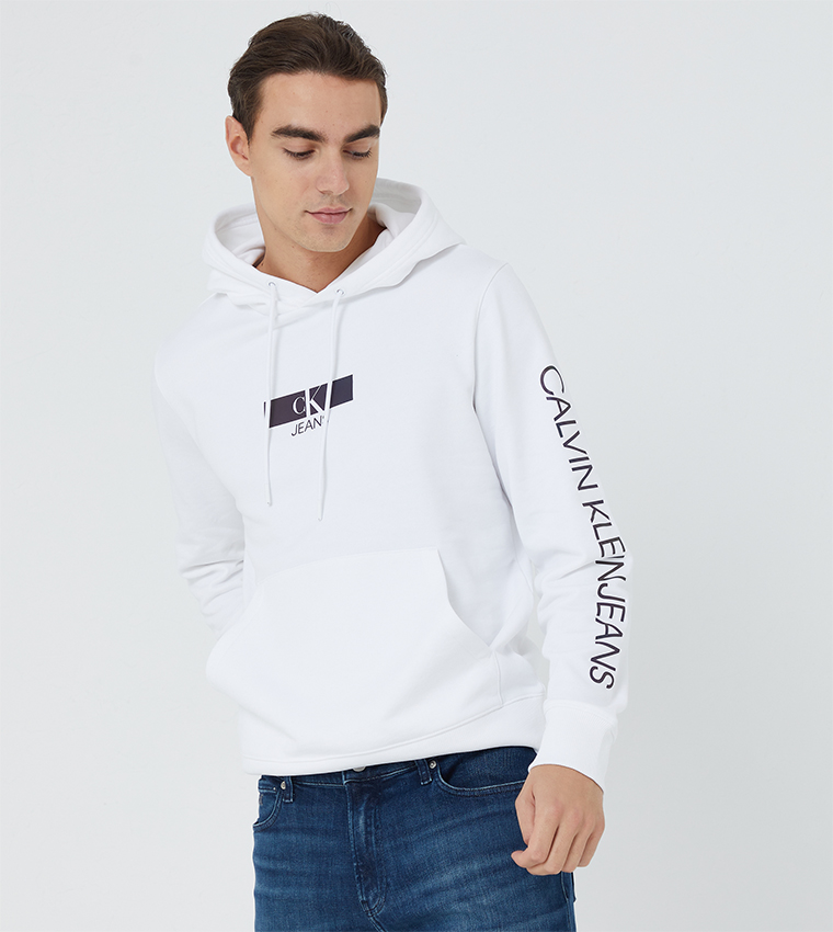 Calvin klein deals hoodie mens white