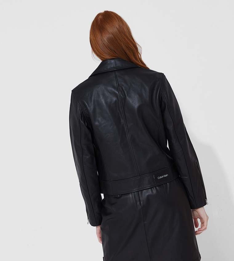 Buy Calvin Klein Essential Leather Jacket In Black | 6thStreet Kuwait